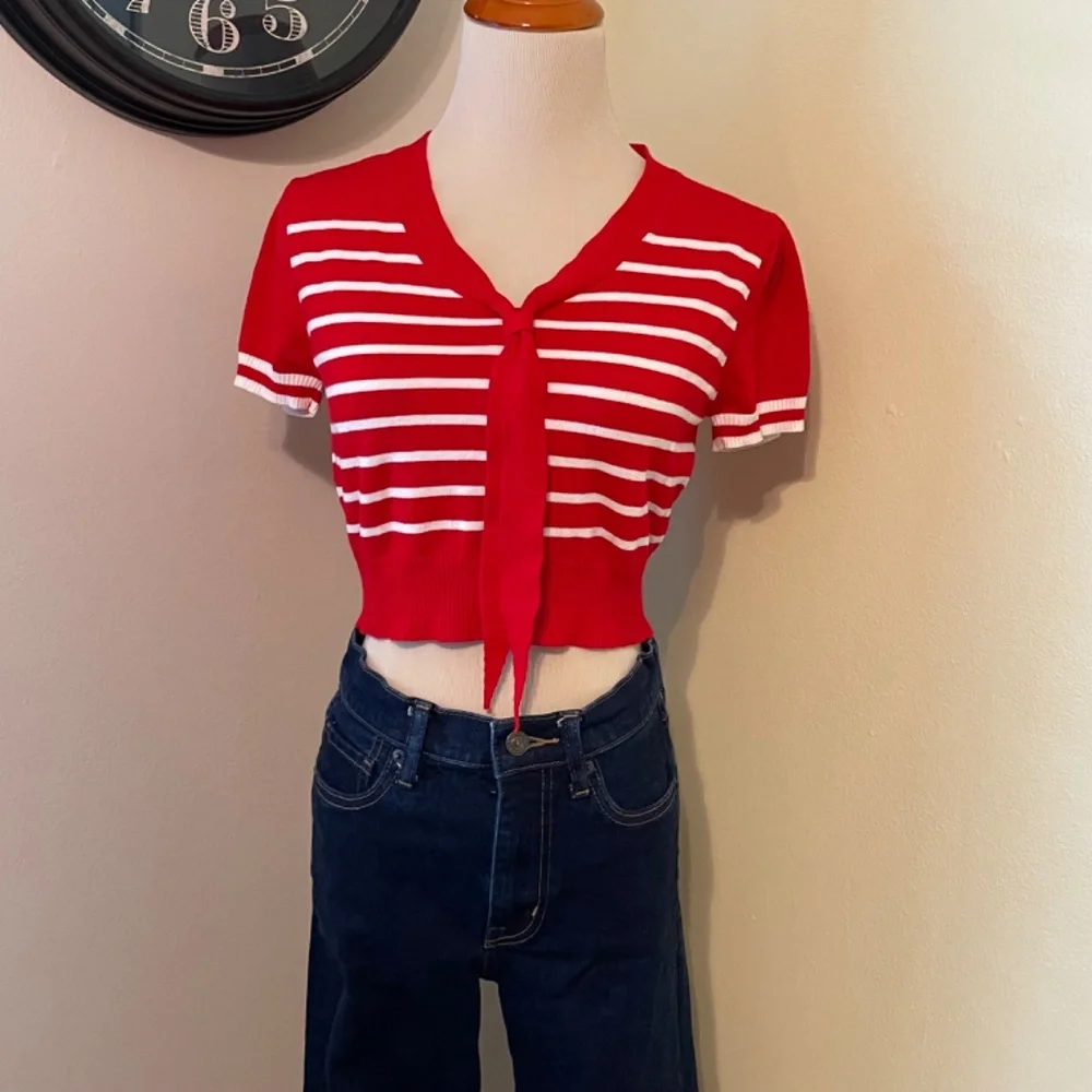 Red and White Striped Women's Top - Picture 6 of 7